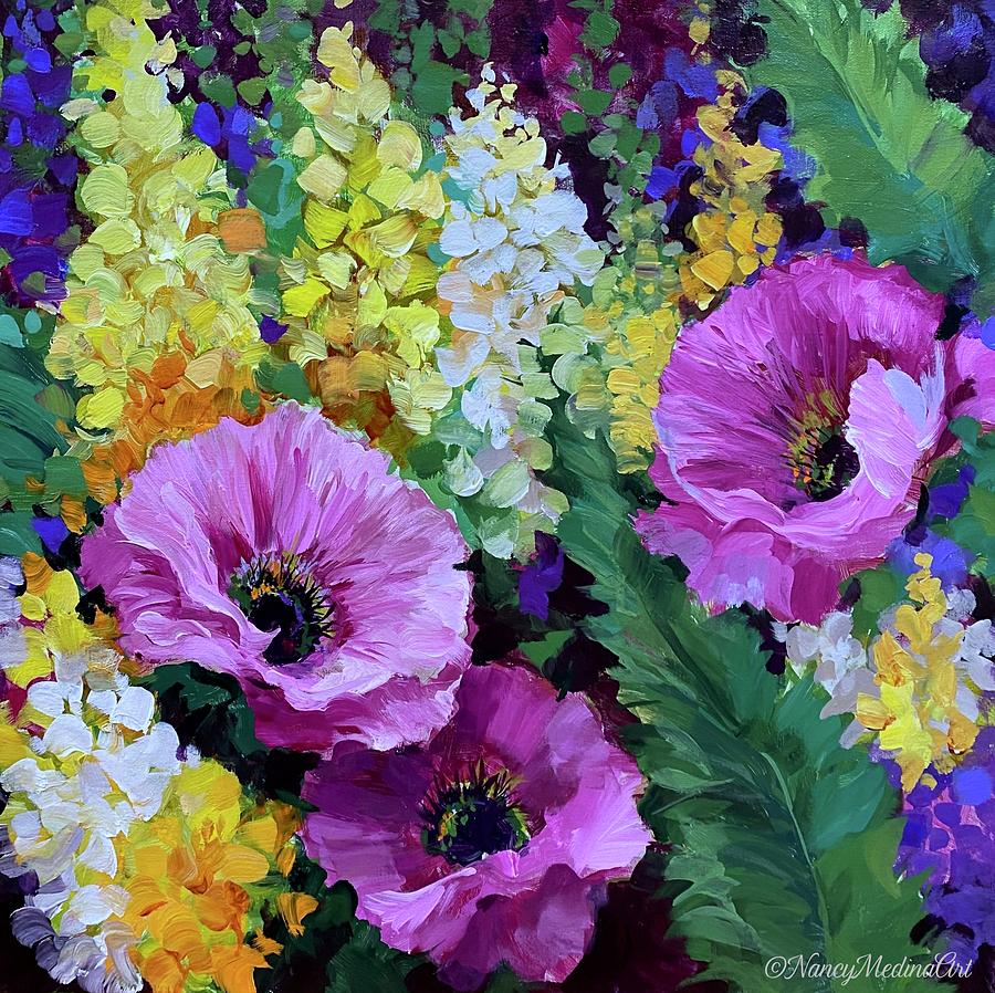 Snapdragons and Pink Poppies Painting by Nancy Medina - Fine Art America