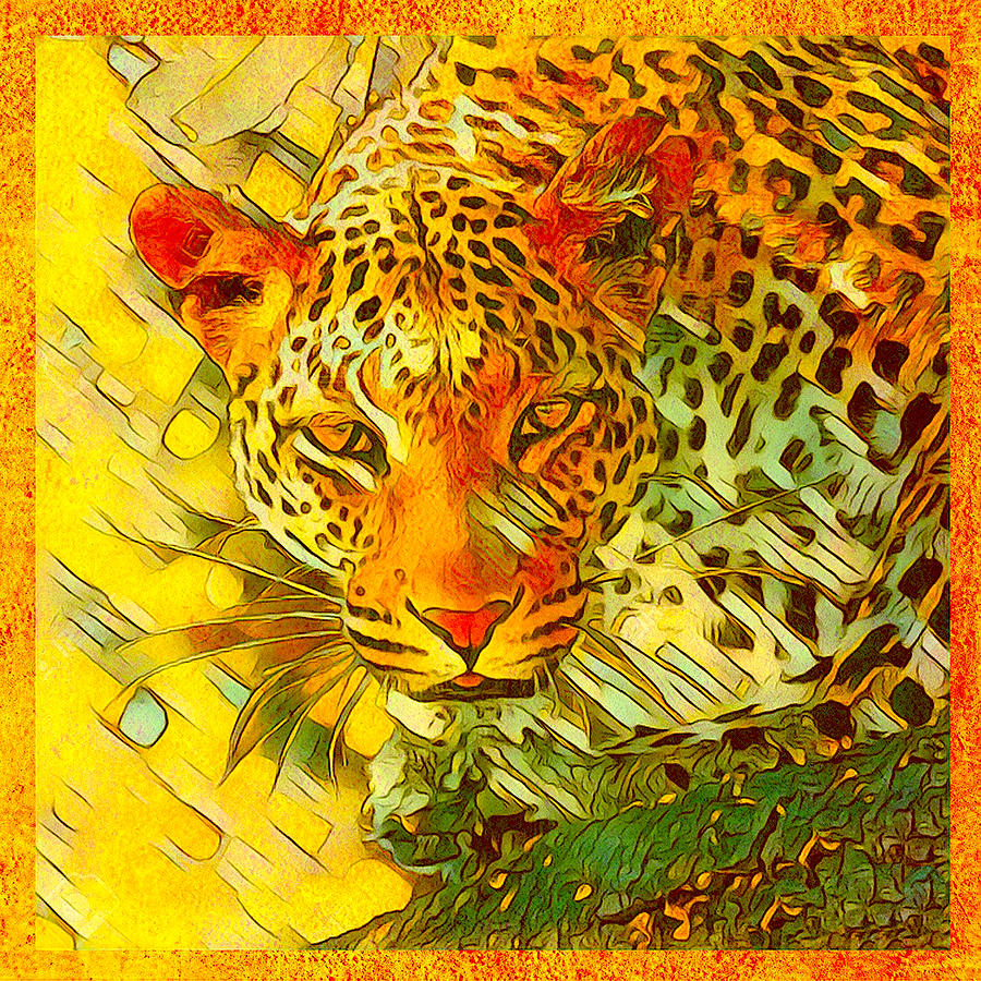 Abstract Digital Art - Sneaking Leopard by Steven Parker