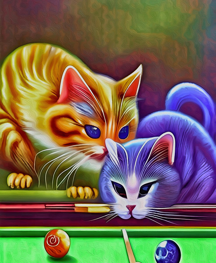 Snooker Cat Mixed Media by Ann Leech