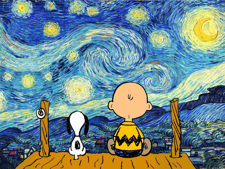 Vincent Van Gogh Digital Art - Snoopy and Charlie by Linyan Chen