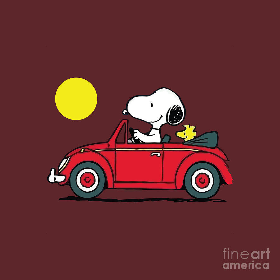 Snoopy And Woodstock Riding Car Digital Art by Elie Widyastuti - Pixels ...