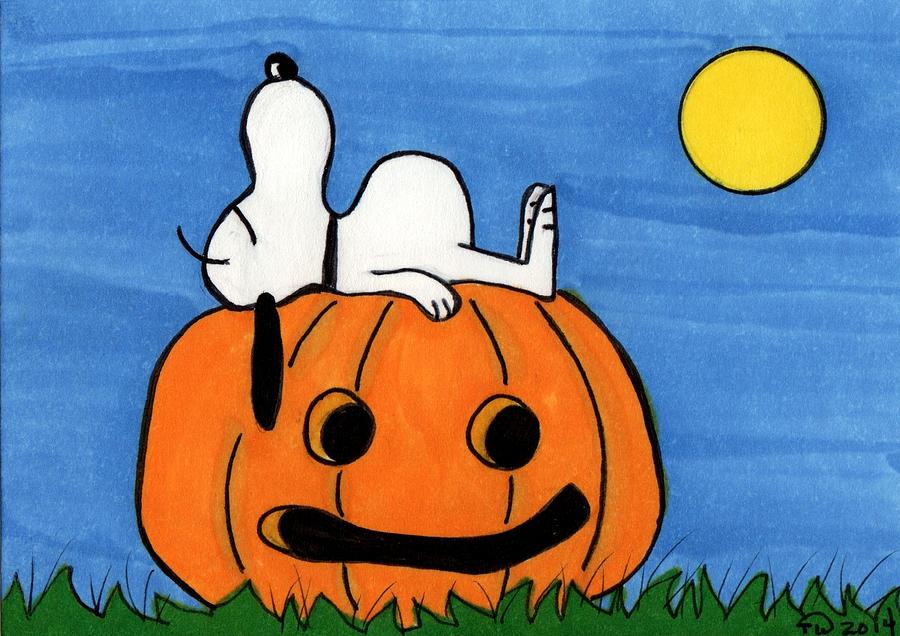 Snoopy Sleeps on Halloween Pumpkin Painting by Tambra Wilcox - Pixels