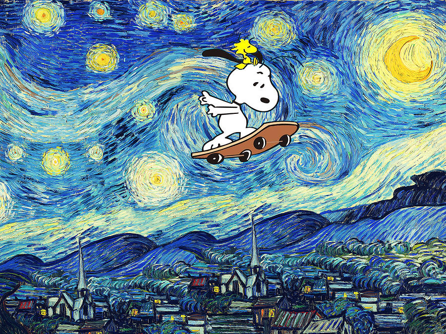 Snoopy -Starry Night Digital Art by Linyan Chen
