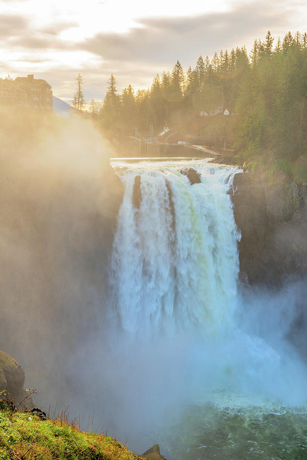 Snoqualmie Falls bathed in sunlight Digital Art by Michael Lee