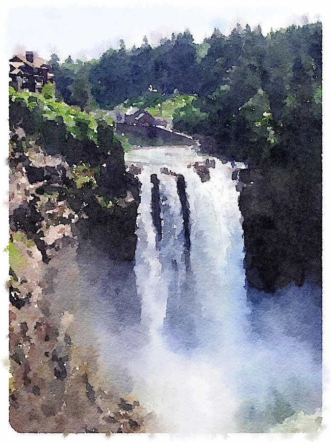 Snoqualmie Falls watercolor Digital Art by Life Makes Art