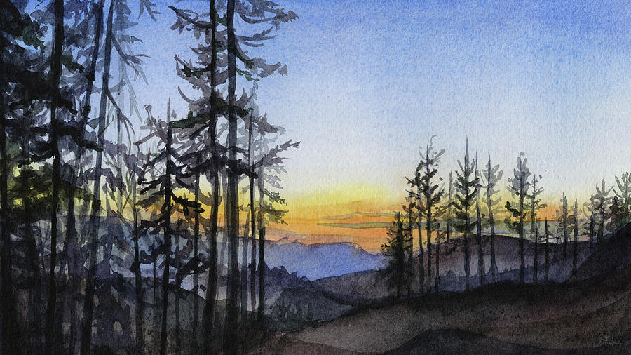 Snoqualmie River Sunset Painting by Olga Shvartsur