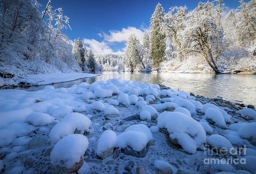 Snoqualmie River winter boulders Photograph by Inge Johnsson