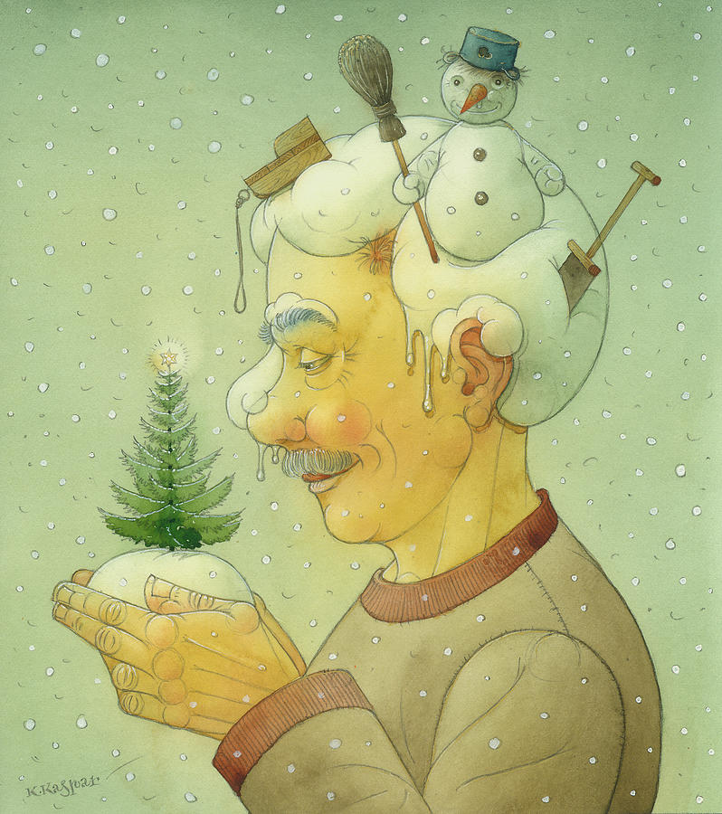 Snovy Winter Painting by Kestutis Kasparavicius