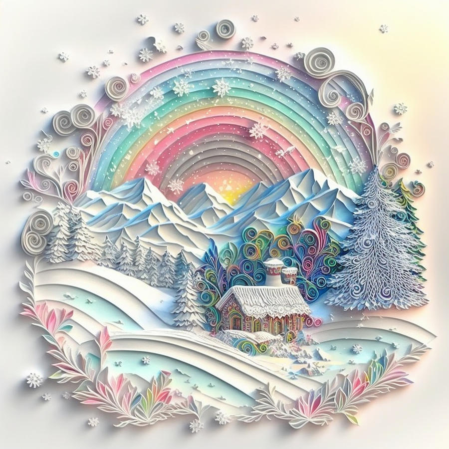 Snow And Rainbow I Mixed Media by Jay Schankman
