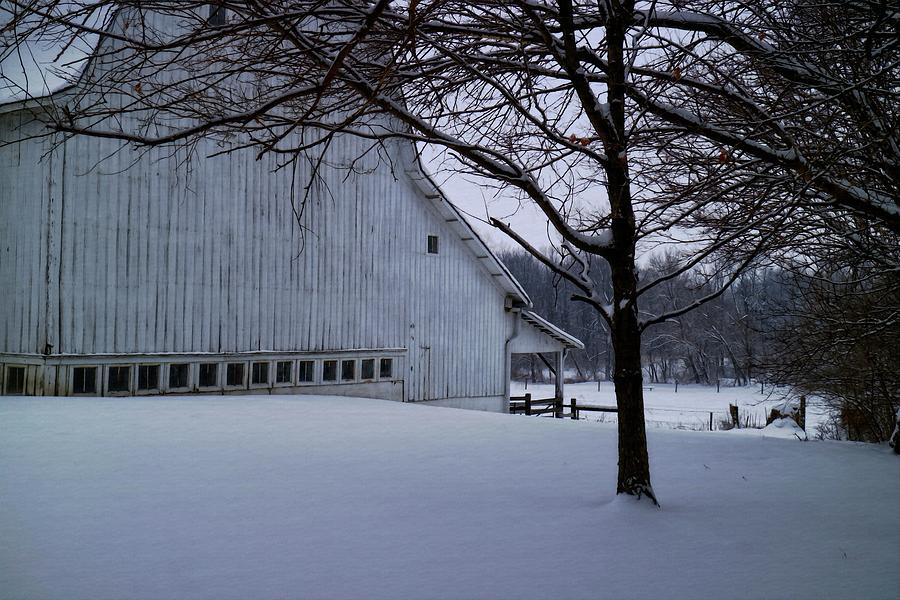 Snow and White Barn Photograph by Scott Kingery