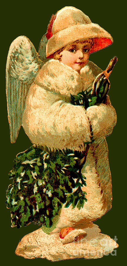 Snow Angel Holding A Christmas Tree Painting