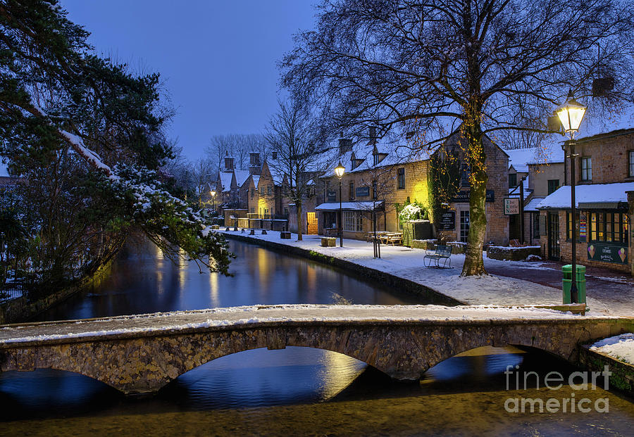 Snow at Dawn Bourton on the Water Photograph by Tim Gainey