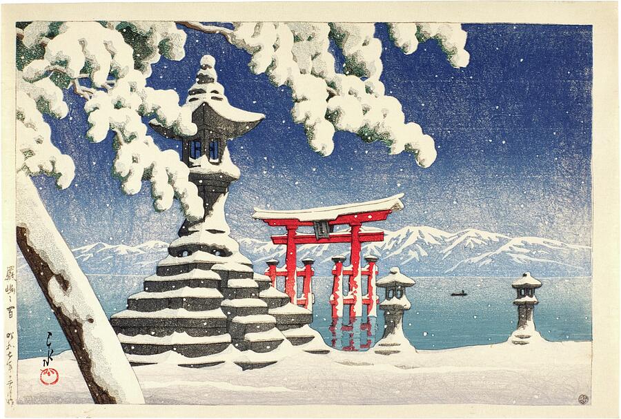 Snow at Itsukushima Painting by MotionAge Designs