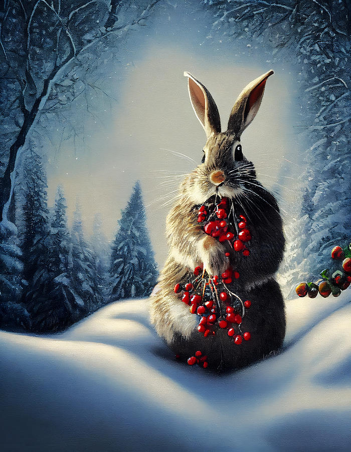 Winter Digital Art - Snow Bunny by Lisa S Baker