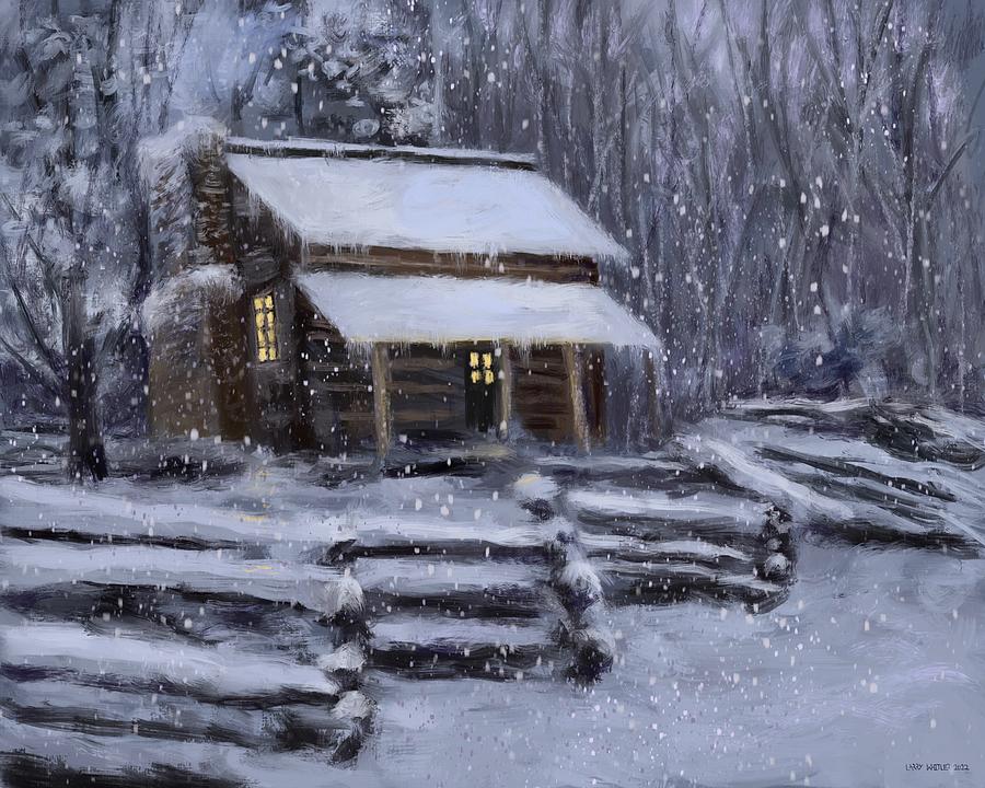 Snow Cabin Painting by Larry Whitler