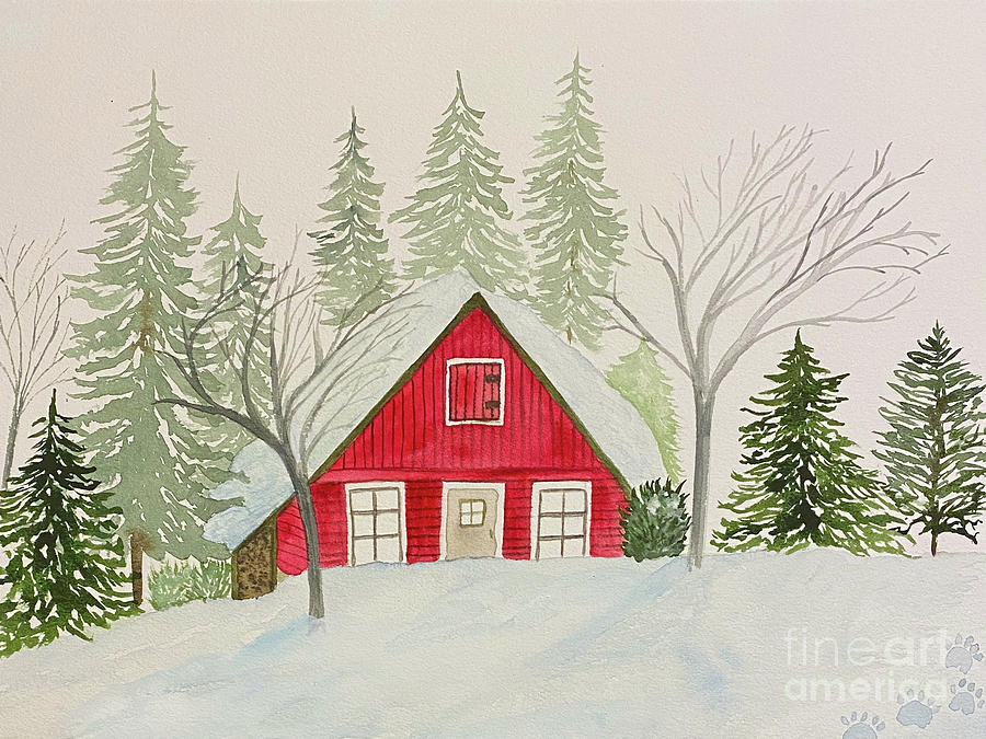 Snow Cabin Painting by Lisa Neuman