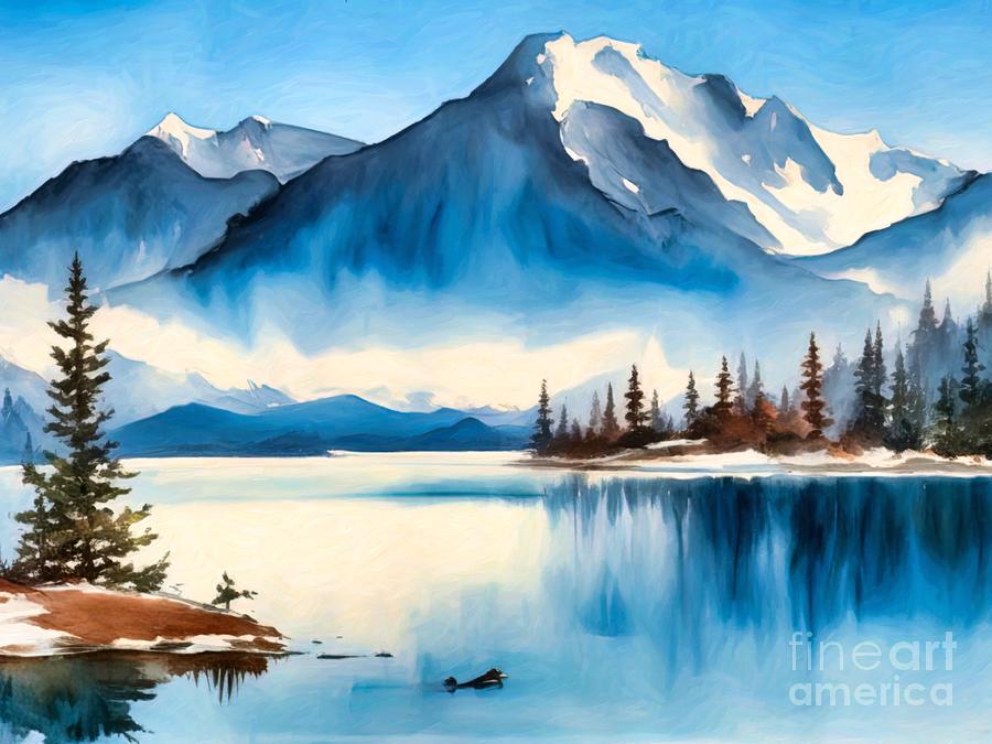Snow Capped Mountains Painting by Digitly