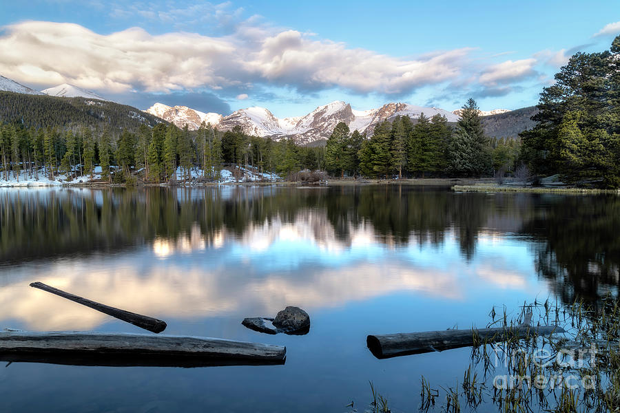 Snow-Capped Mountains Over Sprague Lake in Rocky Mountain Nation Photograph by Ronda Kimbrow