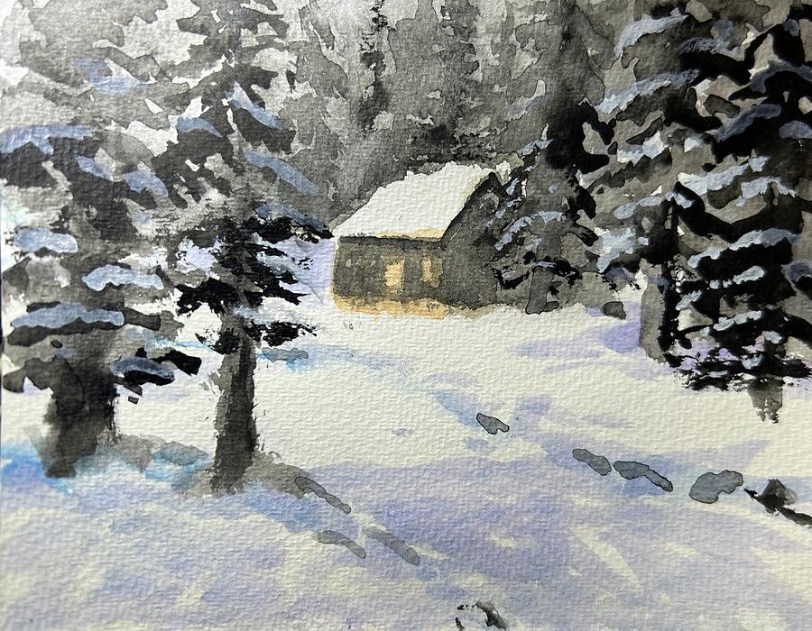 Snow Cottage Painting by Larry Whitler