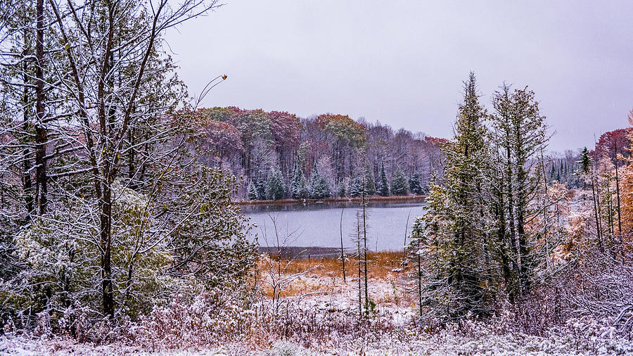 Snow covered Fall Lake IIn Michigan Photograph by Nathan Wasylewski
