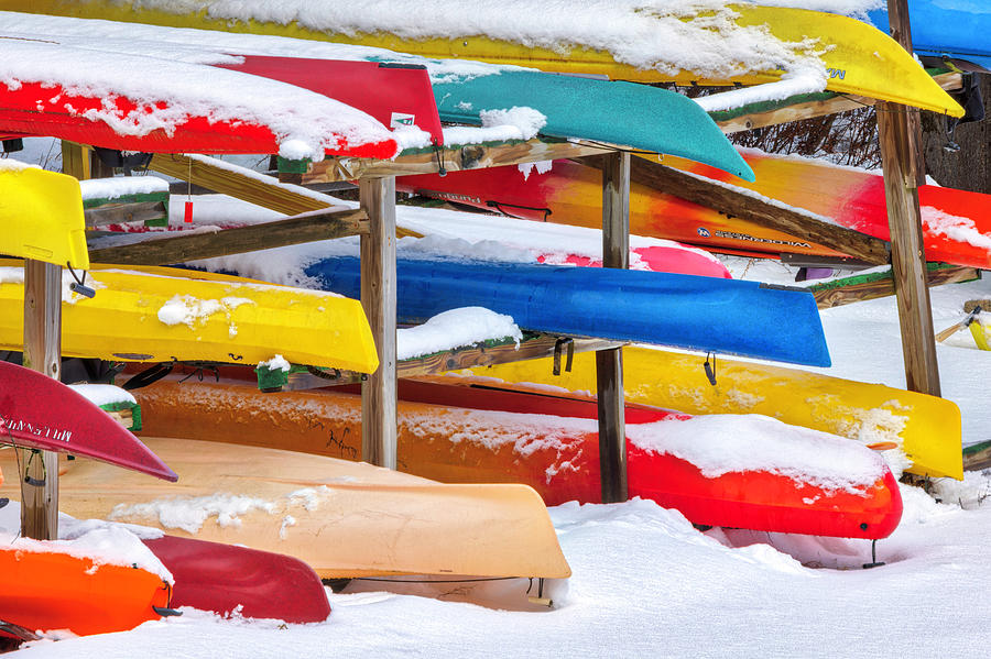 Snow Covered Lake Sunapee Kayaks  Photograph by Juergen Roth