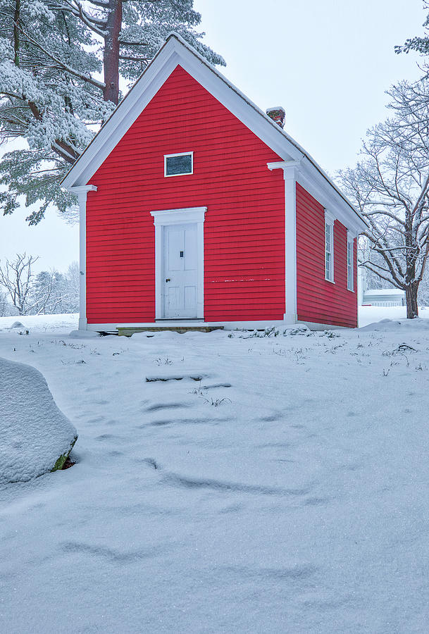 Snow Covered Massachusetts Scenery At Red Schoolhouse Photograph