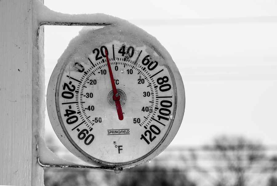 Snow Covered Thermometer Photograph by Cathy Kovarik