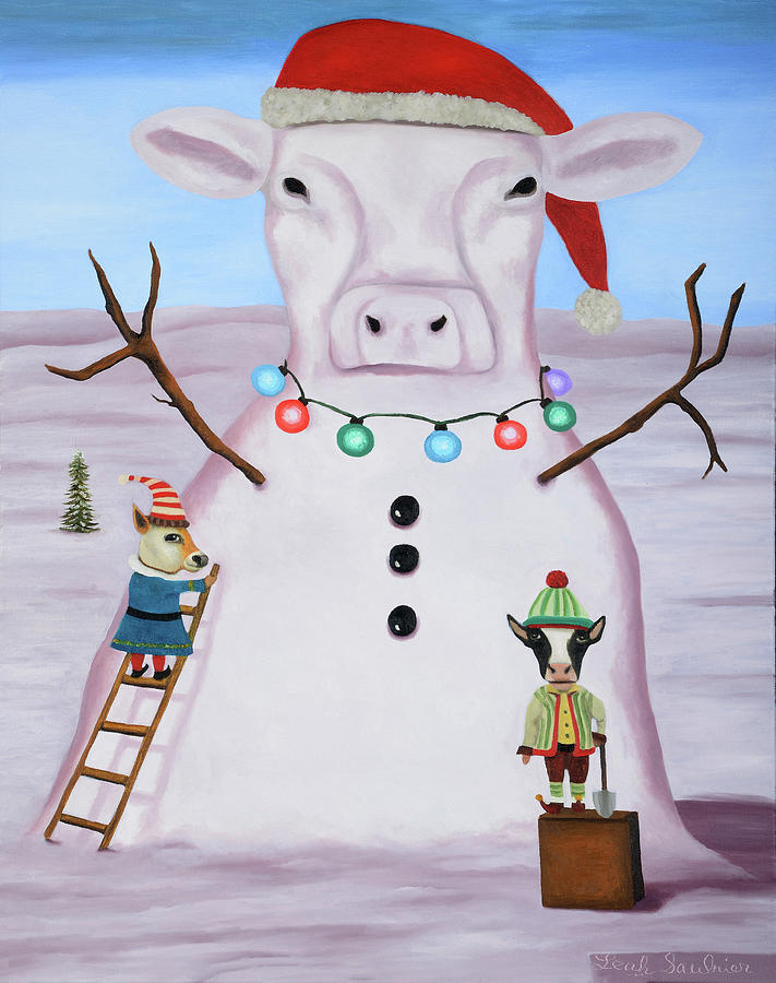 Elf Painting - Snow Cow by Leah Saulnier The Painting Maniac