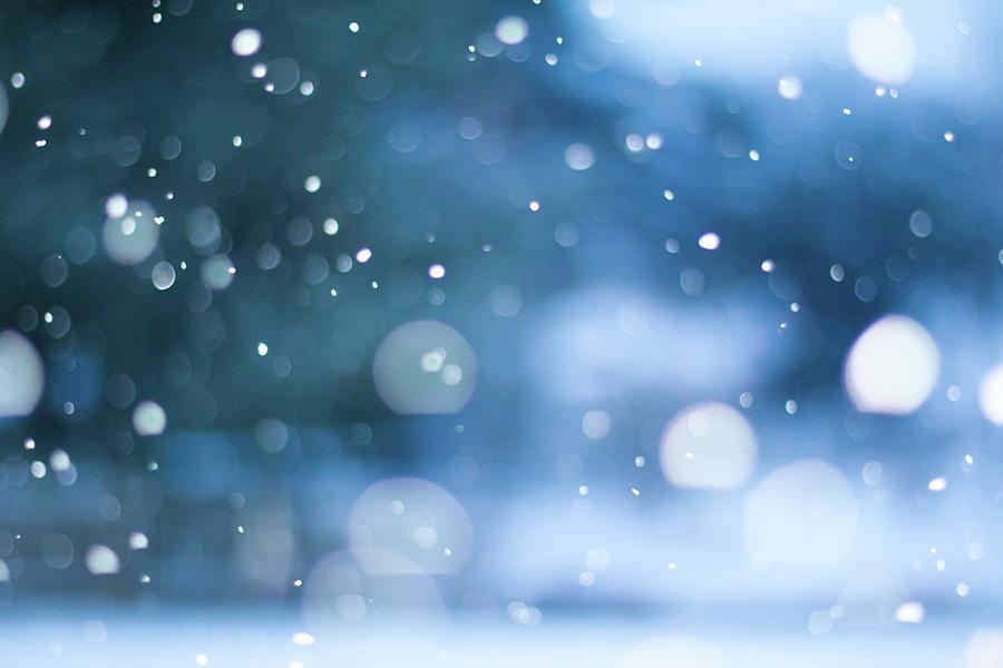 Snow Drifts Out-of-focus In A Winter Wonderland  - White And Blue Bokeh Lights Photograph