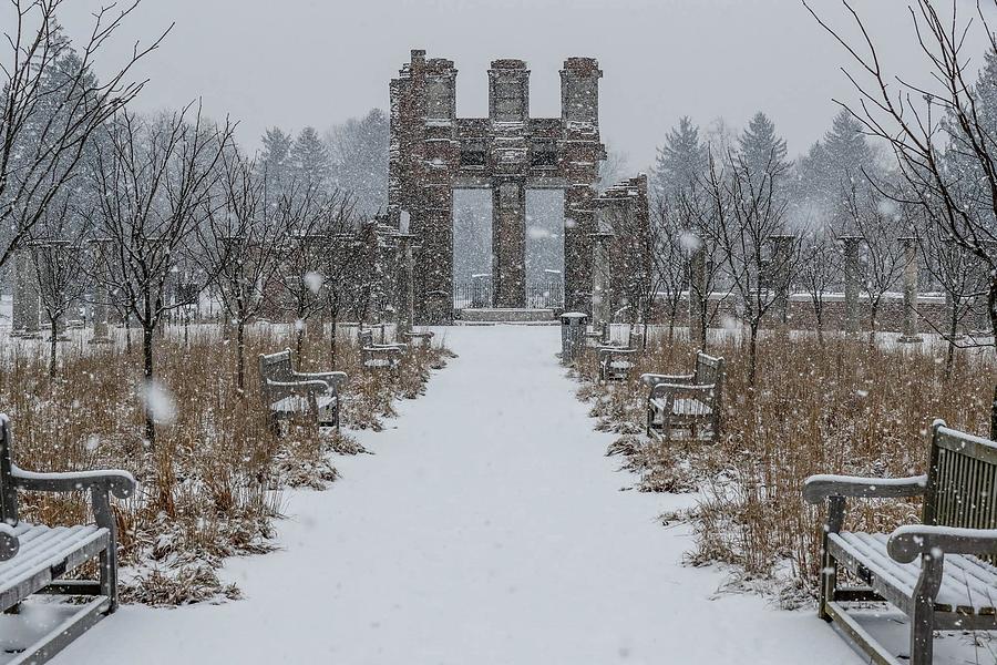 Snow Falls on Holliday Park Ruins Photograph by Michelle Pemberton