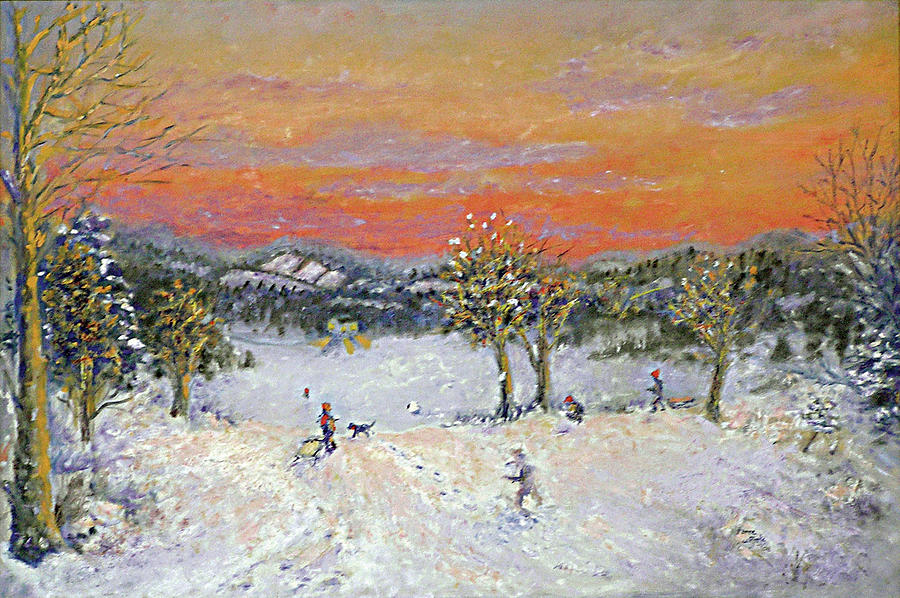Snow fun on Selleck Hill Painting by Terre Lefferts