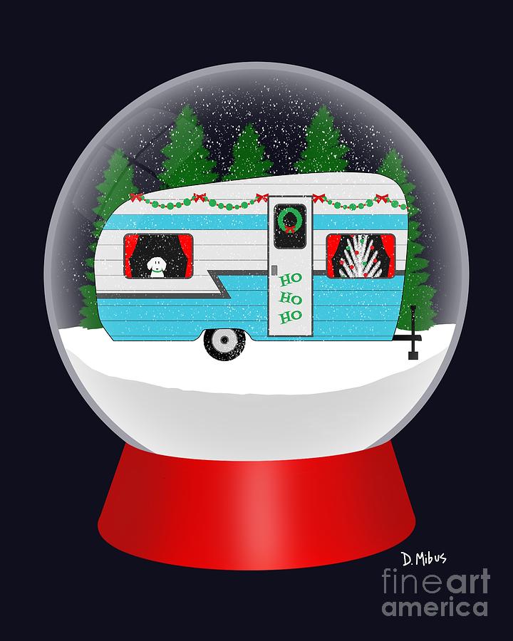Snow Globe Christmas Camper Digital Art by Donna Mibus