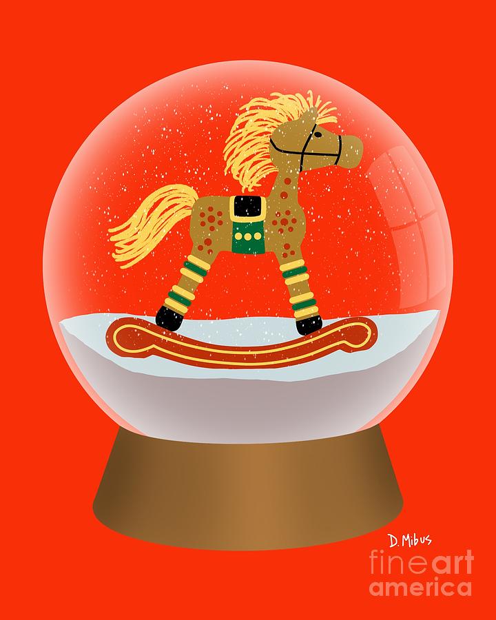 Snow Globe Christmas Rocking Horse Digital Art by Donna Mibus