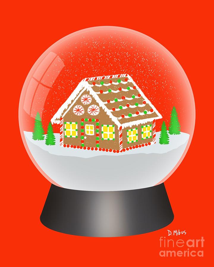 Snow Globe Gingerbread House  Digital Art by Donna Mibus