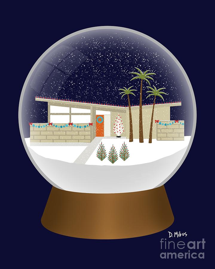 Snow Globe Mid Century House Digital Art by Donna Mibus