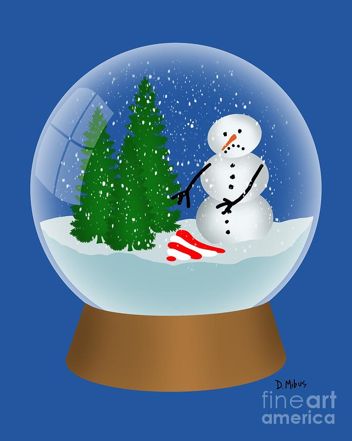 Snow Globe Snowman Loses His Cap Digital Art by Donna Mibus