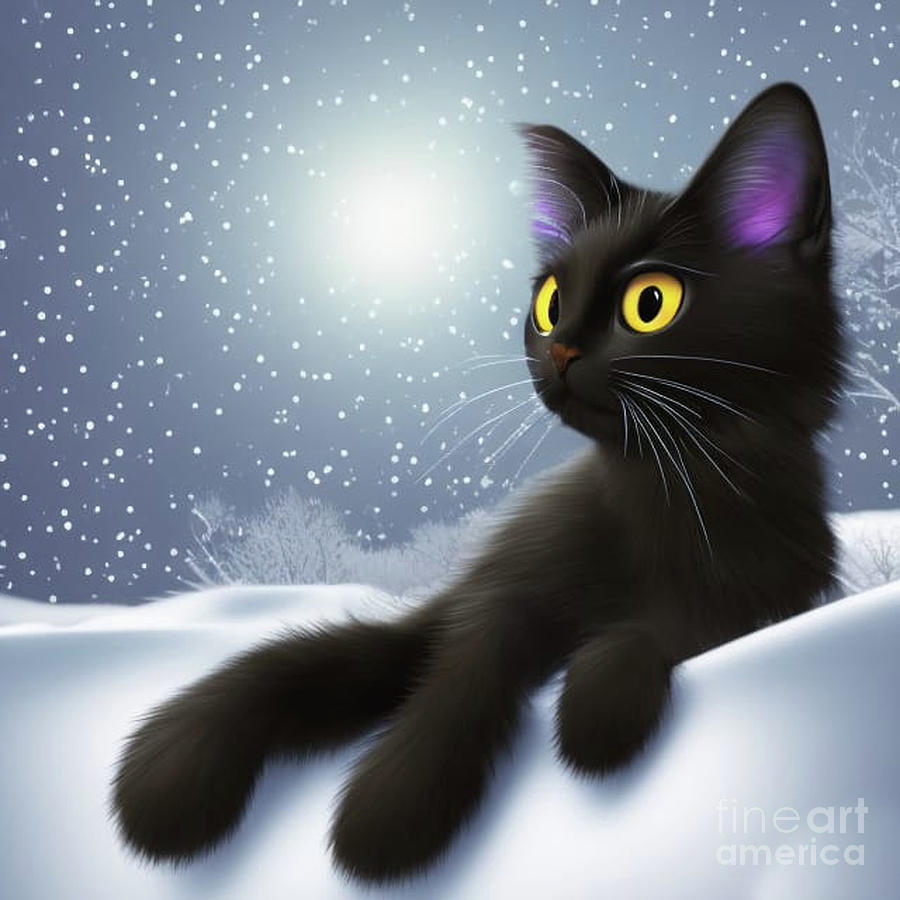 Snow Kitty Digital Art by Tina Uihlein