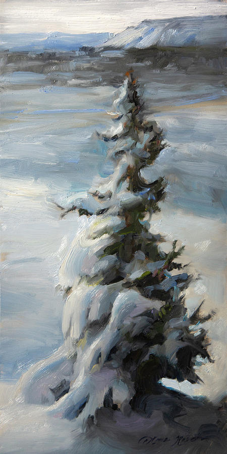 Mountain Painting - Snow Laden Tree Study by Anna Rose Bain