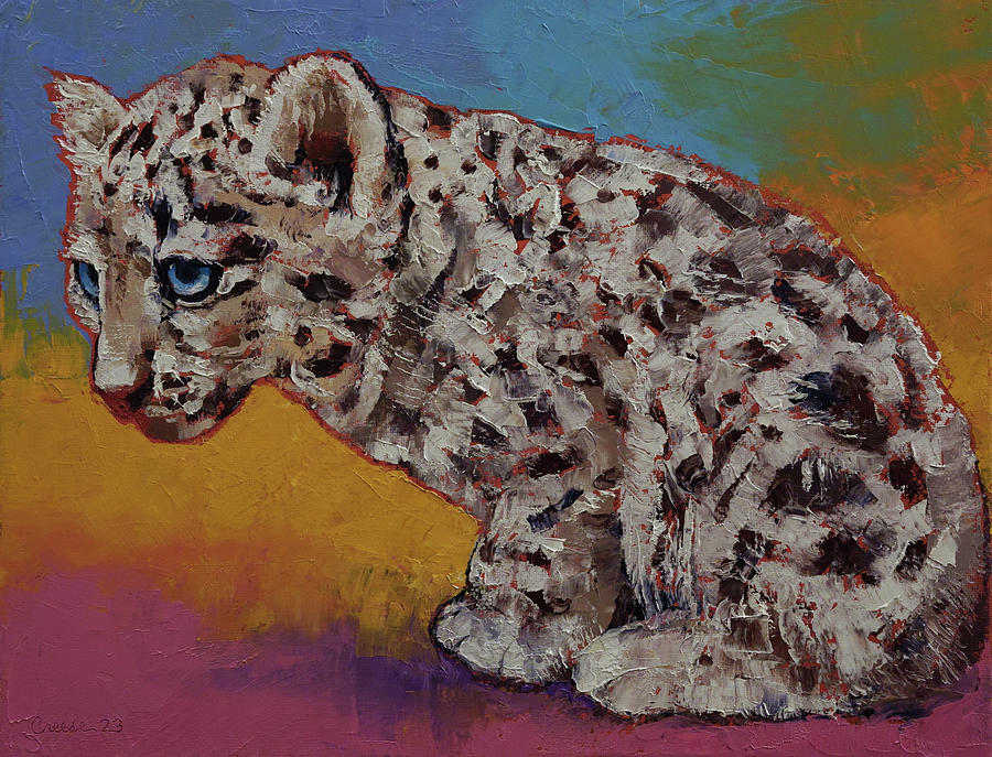 Snow Leopard Cub Painting by Michael Creese