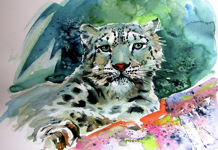Snow leopard II Painting by Kovacs Anna Brigitta
