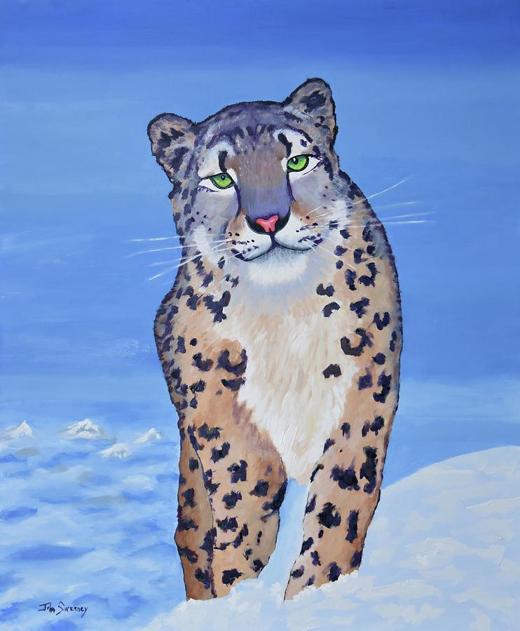 Snow Leopard on the Mountain Painting by John Sweeney