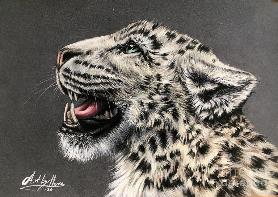 Snow Leopards Roar Drawing by Art By Three Sarah Rebekah Rachel White
