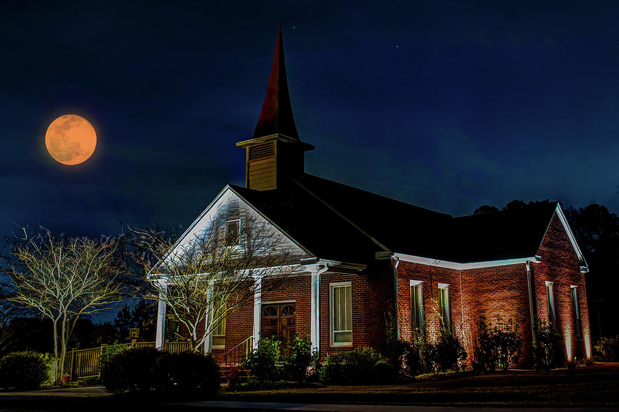 Snow Moon st Live Oaks Church Photograph by Joe Granita