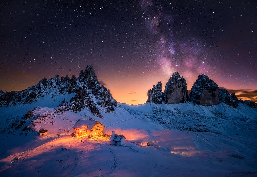 Snow Night at Tre Cime Photograph by Henry w Liu