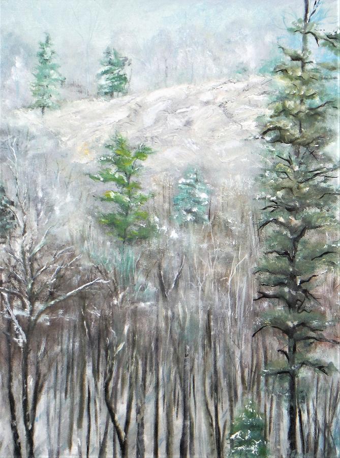 Snow on Love Rock Lookout Painting by Jacqueline Whitcomb