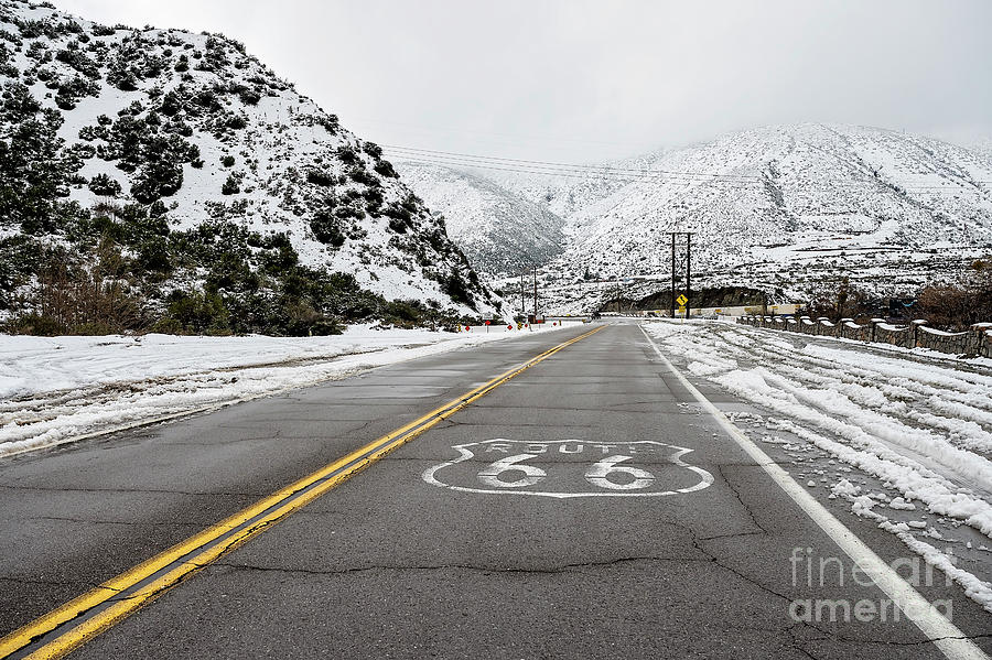 Snow on Route 66 Photograph by Eddie Yerkish