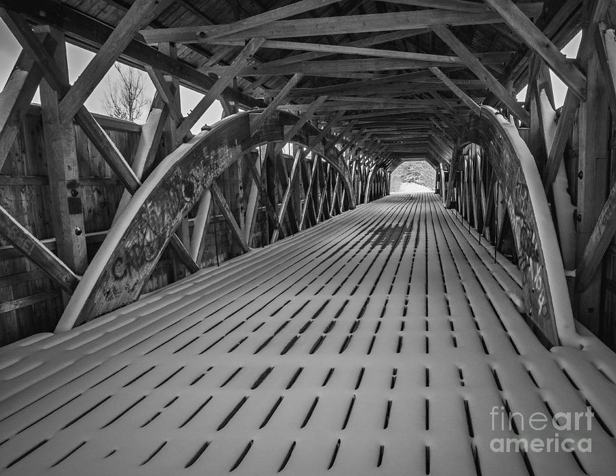 Snow on the Bridge in Black and White  Photograph by Steve Brown