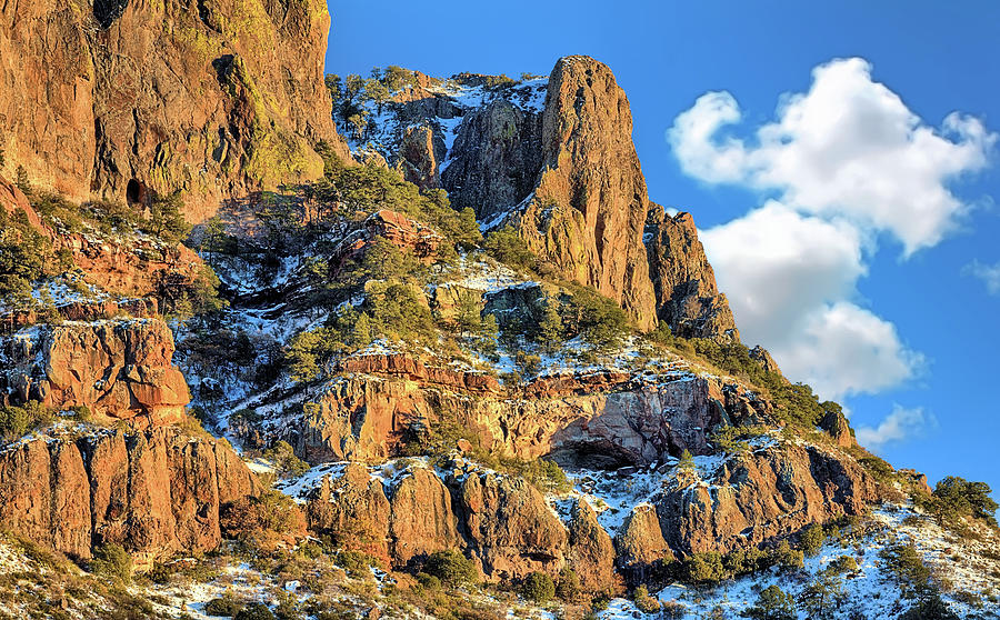 Snow on the Cliffs of Big Bend Photograph by JC Findley