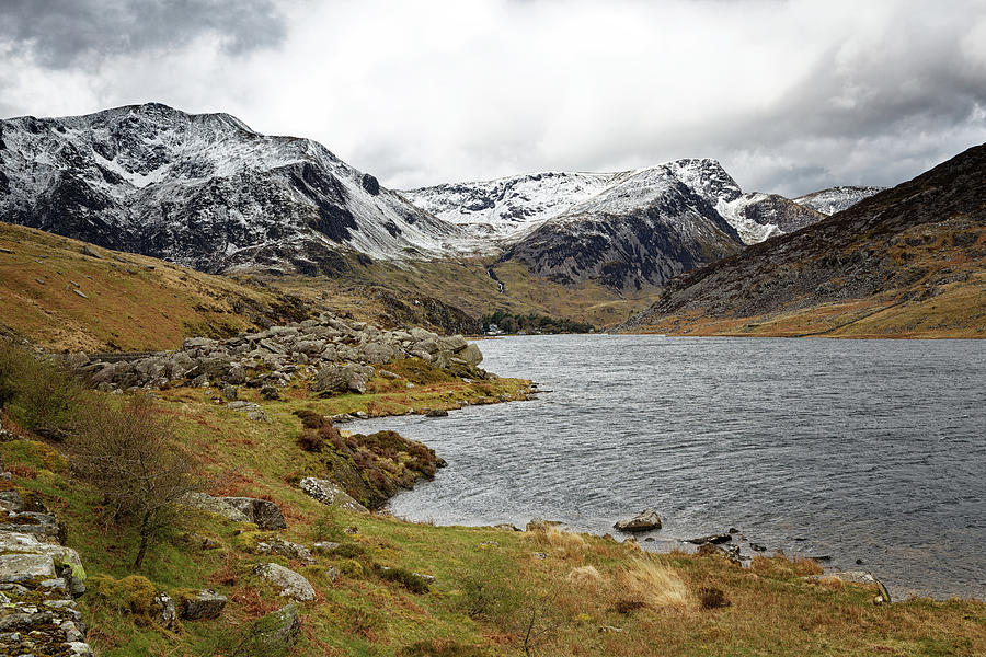 Snow on the mountains of Eryri National Park Snowdonia North West Wales ...