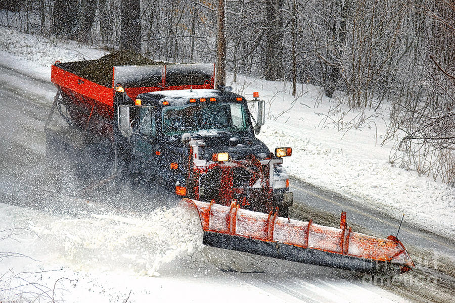Snow Plow in Winter Storm Photograph by Olivier Le Queinec